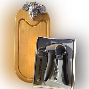 Corkscrew & VTG Charcuterie Board Silver Grapes